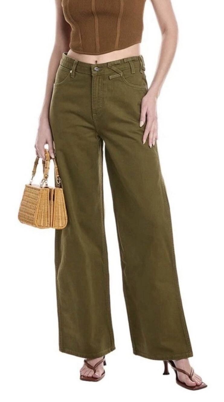 NWT Wrangler x Staud The Loose Jeans Wide Leg Army Green 33x32 High Rise Denim